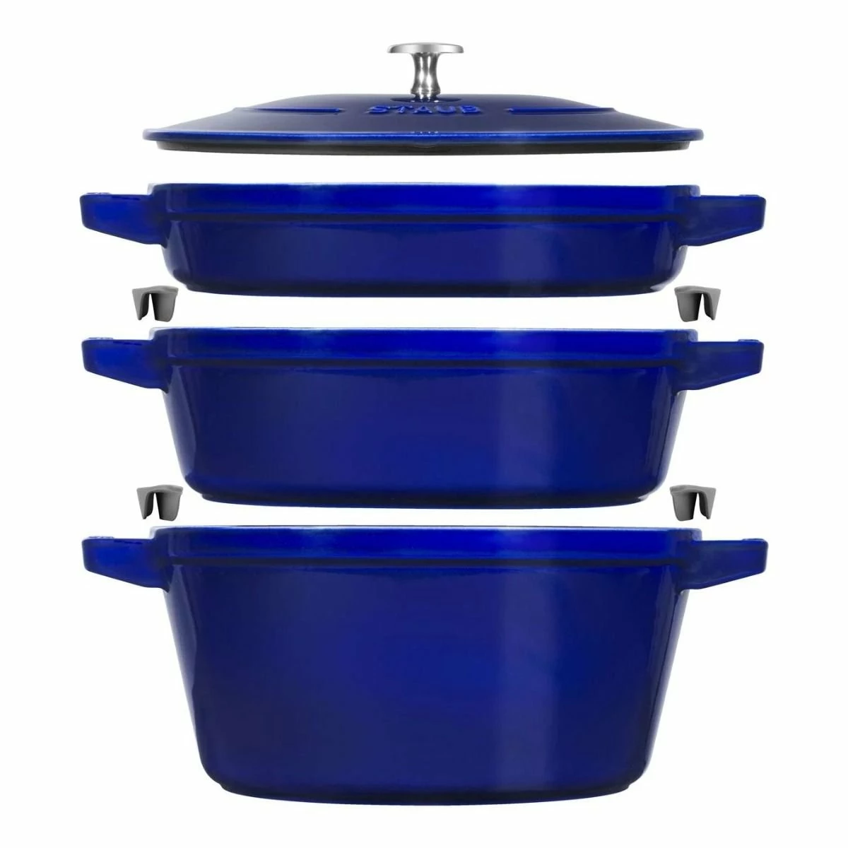 Staub Stackable Cocotte, Braiser, And Grill Pan With Lid | Dark Blue 1 Staub Stackable Cocotte, Braiser, And Grill Pan With Lid | Dark Blue