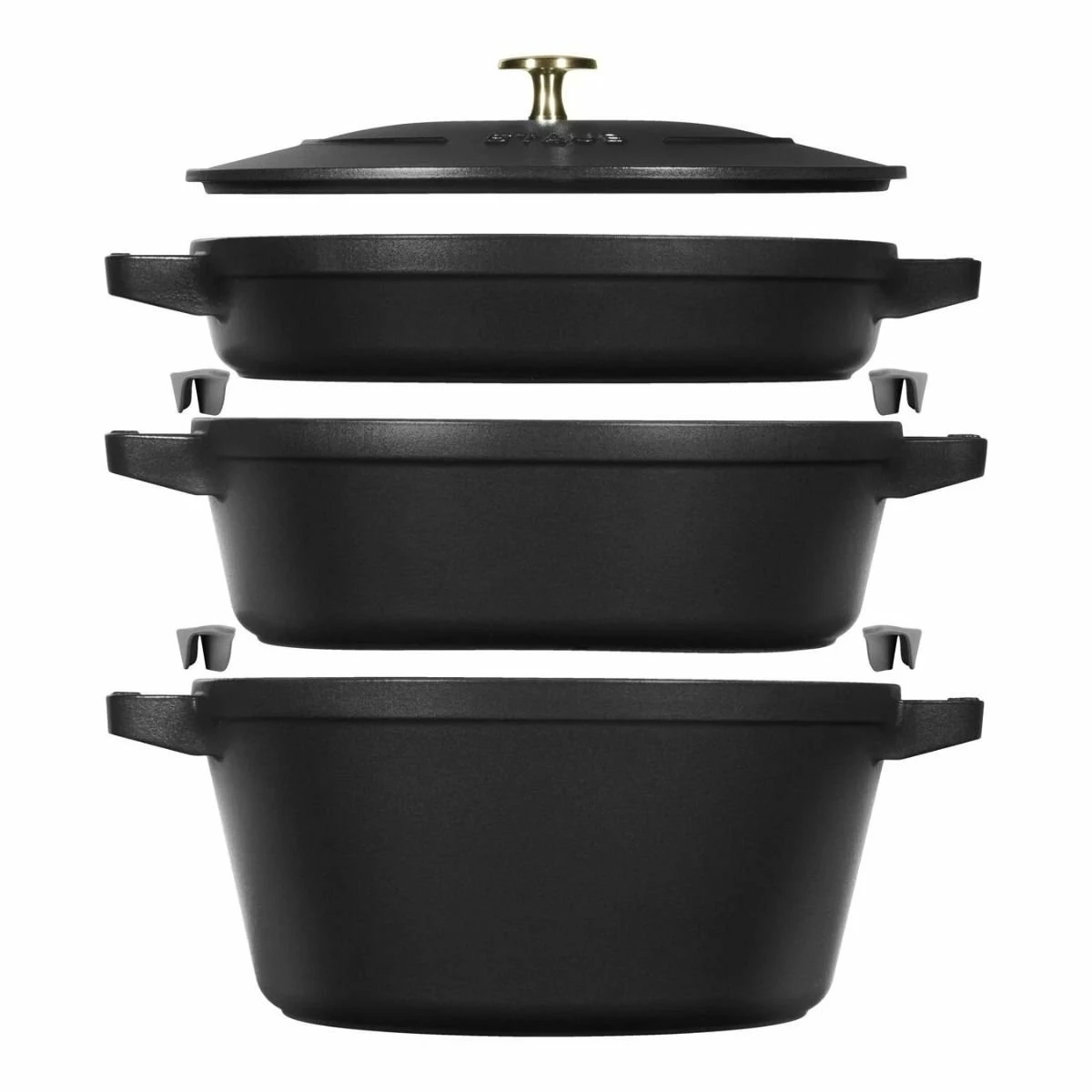 Staub Stackable Cocotte, Braiser, And Grill Pan With Lid | Black 1 Staub Stackable Cocotte, Braiser, And Grill Pan With Lid | Black