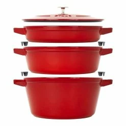 Staub Stackable Cocotte, Braiser, And Grill Pan With Lid | Cherry