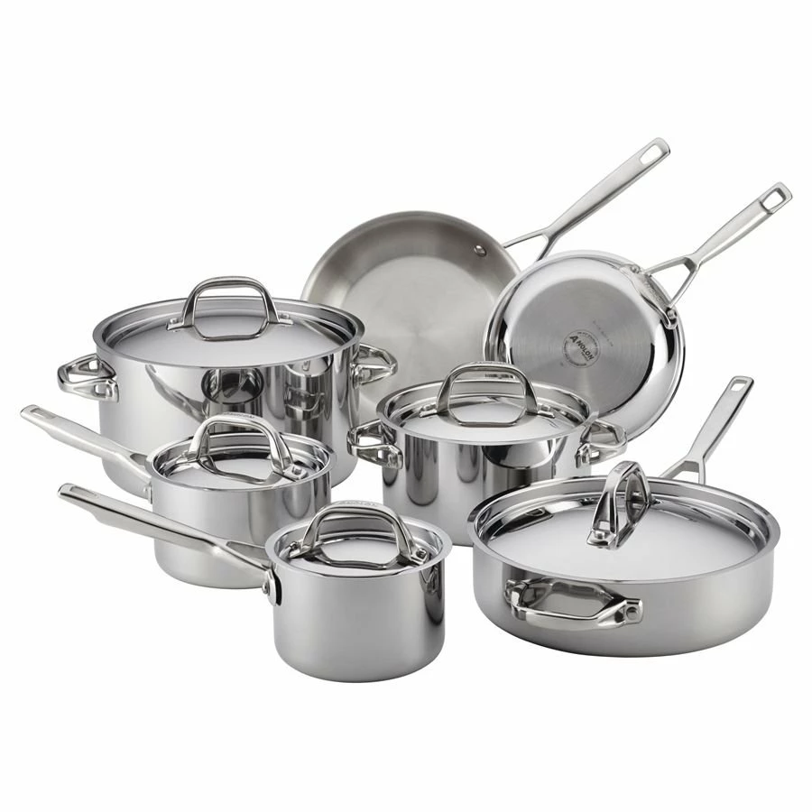 Anolon Cookware Anolon Tri-Ply Clad Stainless Steel 12pc Cookware Set 2 Anolon Cookware Anolon Tri-Ply Clad Stainless Steel 12pc Cookware Set - Image 2