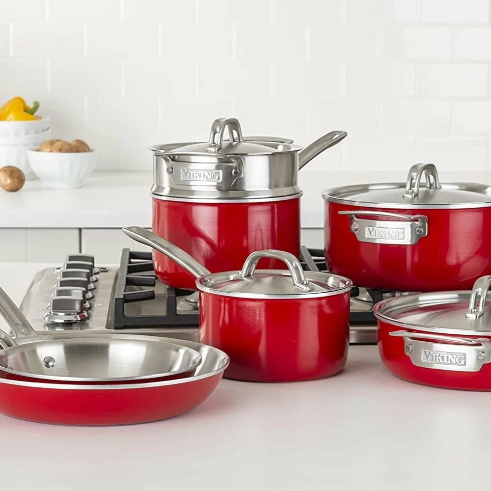 Viking Multi Ply Stainless 11-Piece Cookware Set | Red 9 Viking Multi Ply Stainless 11-Piece Cookware Set | Red - Image 9