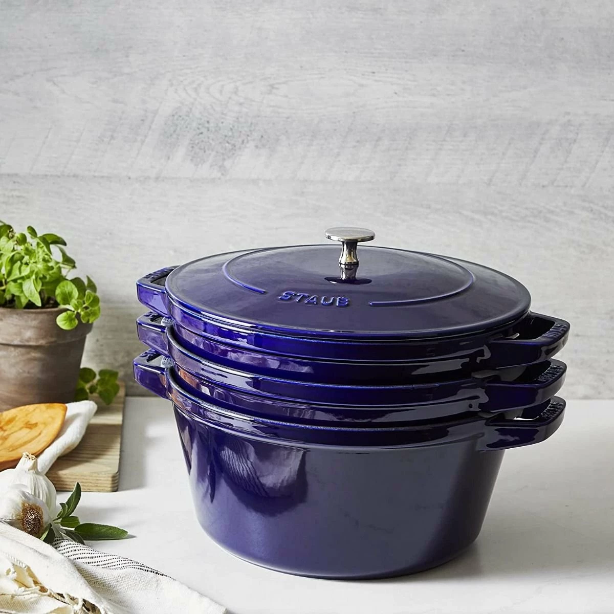Staub Stackable Cocotte, Braiser, And Grill Pan With Lid | Dark Blue 12 Staub Stackable Cocotte, Braiser, And Grill Pan With Lid | Dark Blue - Image 12