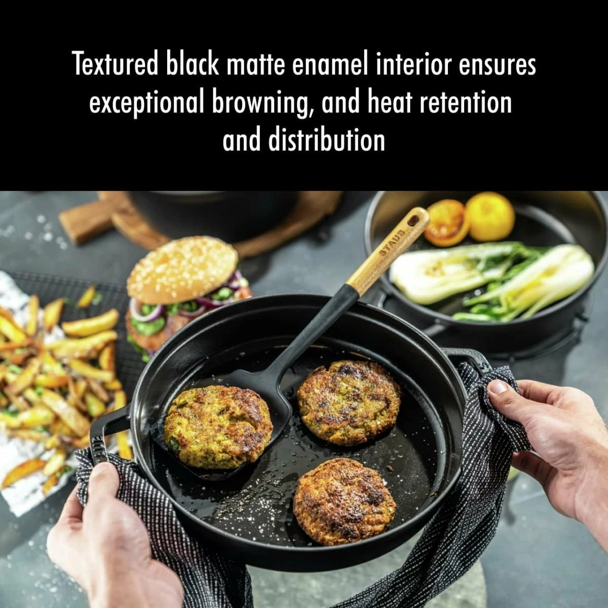 Staub Stackable Cocotte, Braiser, And Grill Pan With Lid | Black 5 Staub Stackable Cocotte, Braiser, And Grill Pan With Lid | Black - Image 5