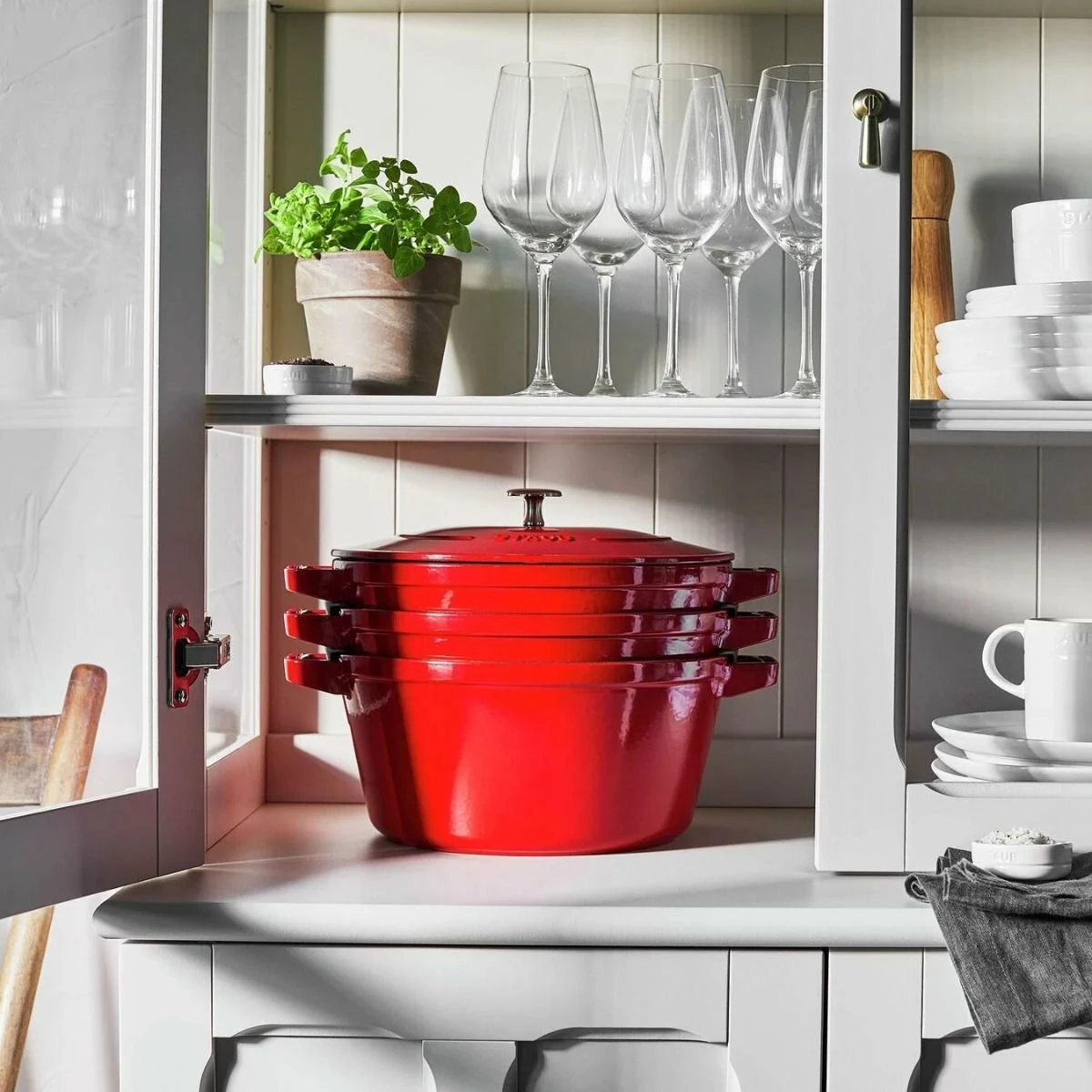 Staub Stackable Cocotte, Braiser, And Grill Pan With Lid | Cherry 9 Staub Stackable Cocotte, Braiser, And Grill Pan With Lid | Cherry - Image 9