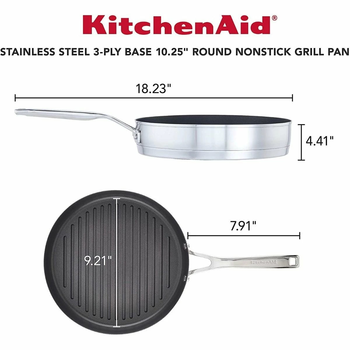 KitchenAid Non-Electrics KitchenAid 10.25" Stainless Steel 3-Ply Round Grill Pan | Nonstick 6 KitchenAid Non-Electrics KitchenAid 10.25" Stainless Steel 3-Ply Round Grill Pan | Nonstick - Image 6