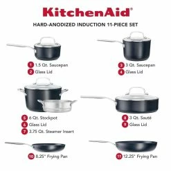 KitchenAid Non-Electrics KitchenAid Hard Anodized Induction Cookware Set | 11-Piece -Cookware Sets Sales 2023 dimensions 1