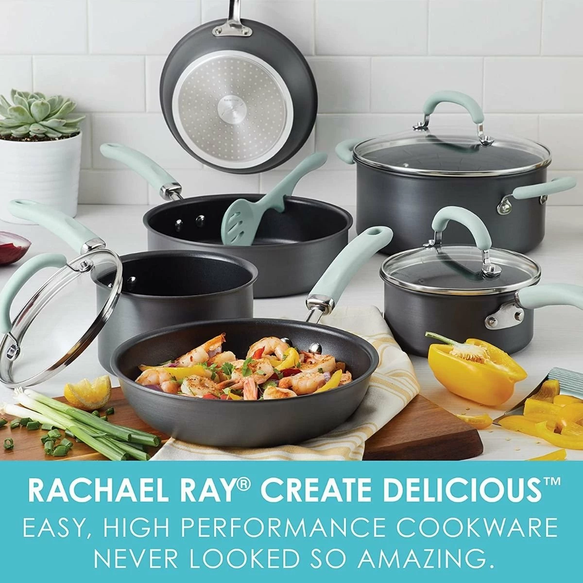 Rachael Ray 11-Piece Hard Anodized Cookware Set | Light Blue 3 Rachael Ray 11-Piece Hard Anodized Cookware Set | Light Blue - Image 3