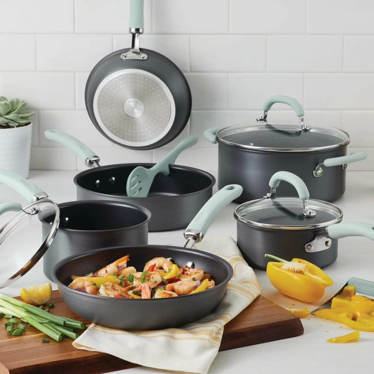 Rachael Ray 11-Piece Hard Anodized Cookware Set | Light Blue 11 Rachael Ray 11-Piece Hard Anodized Cookware Set | Light Blue - Image 11