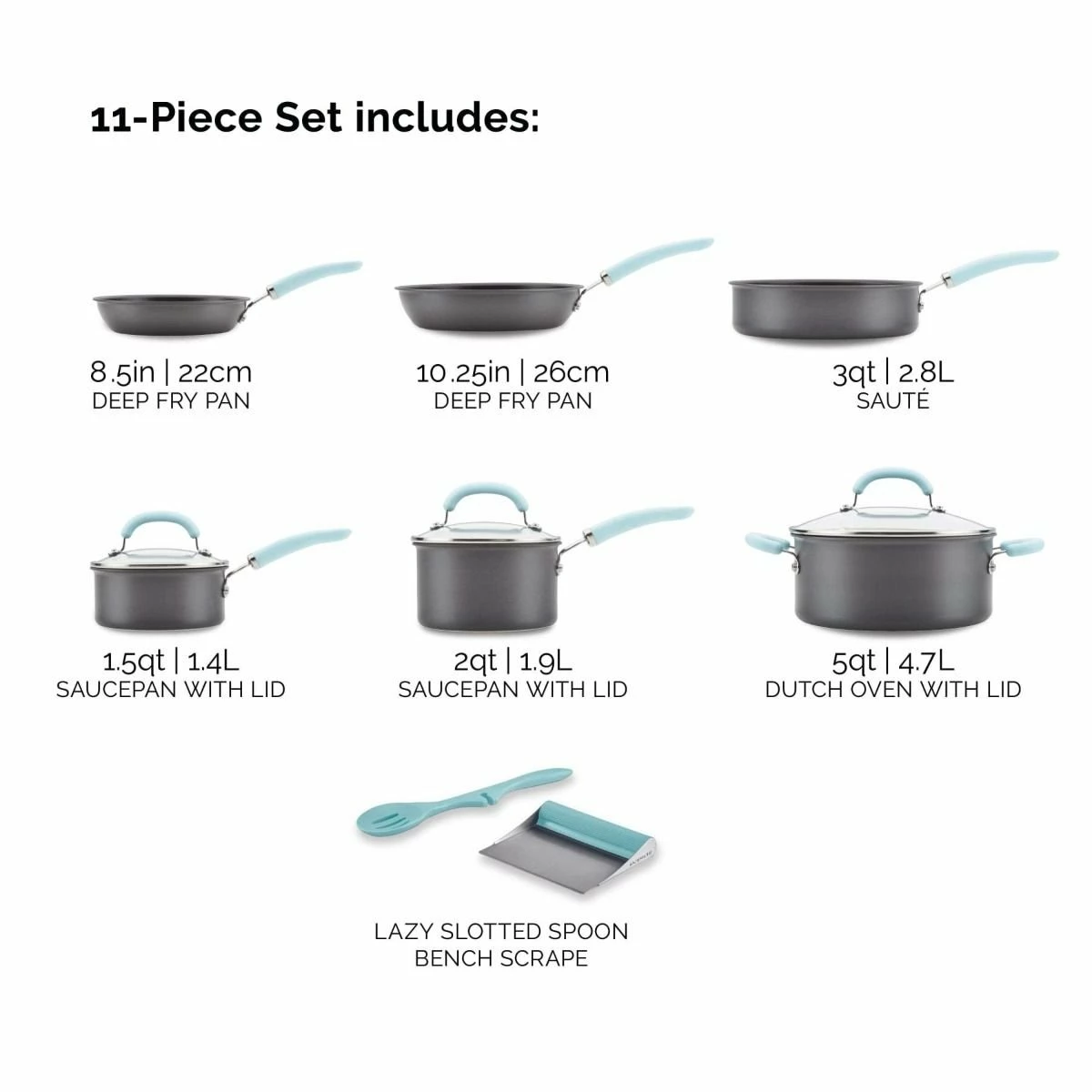 Rachael Ray 11-Piece Hard Anodized Cookware Set | Light Blue 2 Rachael Ray 11-Piece Hard Anodized Cookware Set | Light Blue - Image 2