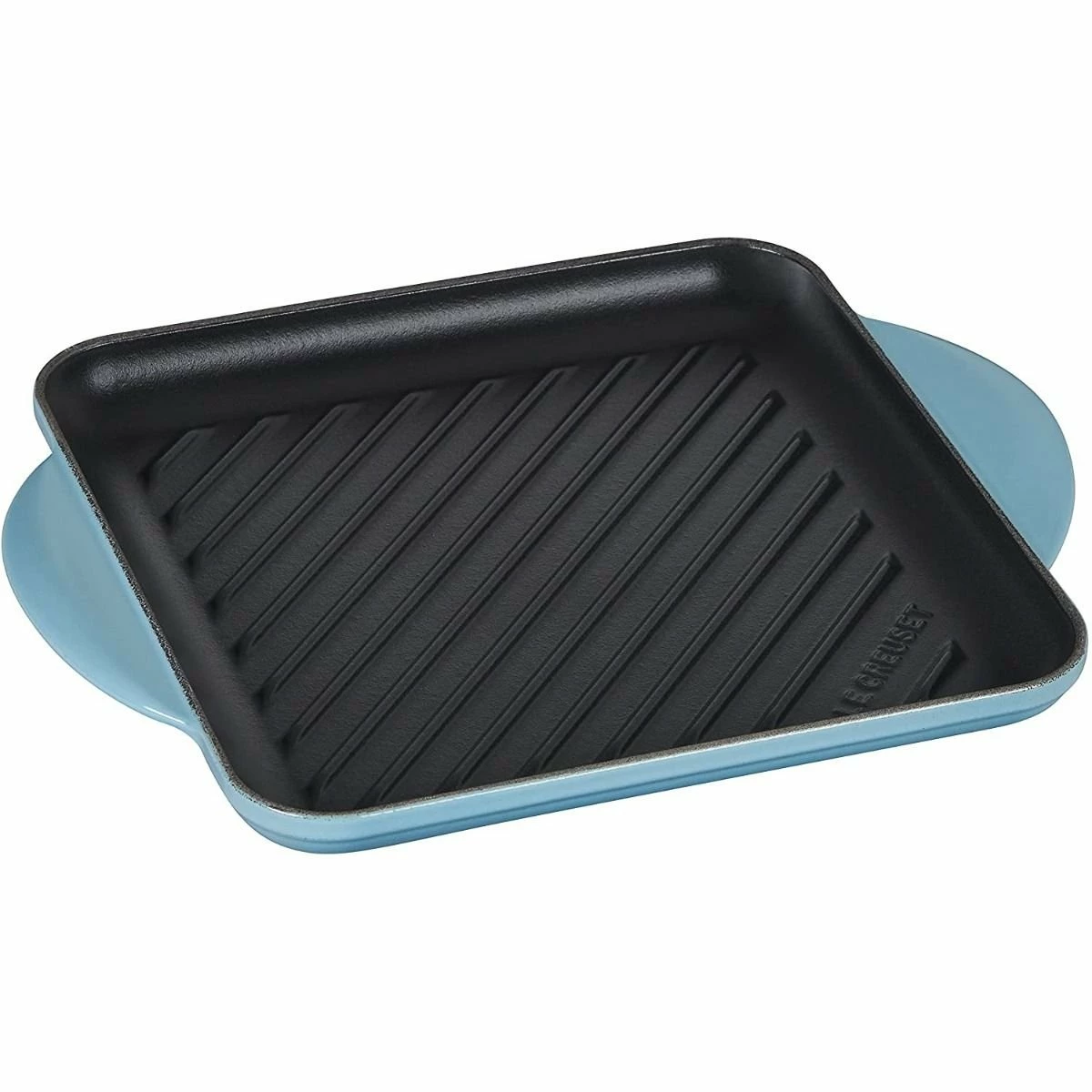 Le Creuset 9.5" Square Signature Enameled Cast Iron Grill Pan | Caribbean Blue 1 Le Creuset 9.5" Square Signature Enameled Cast Iron Grill Pan | Caribbean Blue