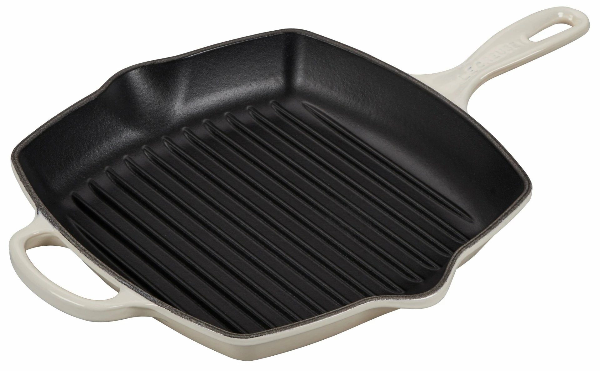 Le Creuset 10.25" Square Signature Cast Iron Grill Skillet | Meringue White