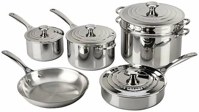 Le Creuset 10-Piece Cookware Set | Tri-Ply Stainless Steel 1 Le Creuset 10-Piece Cookware Set | Tri-Ply Stainless Steel