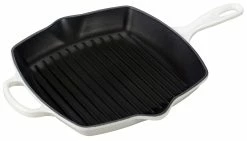 Le Creuset 10.25" Square Signature Cast Iron Grill Skillet | White