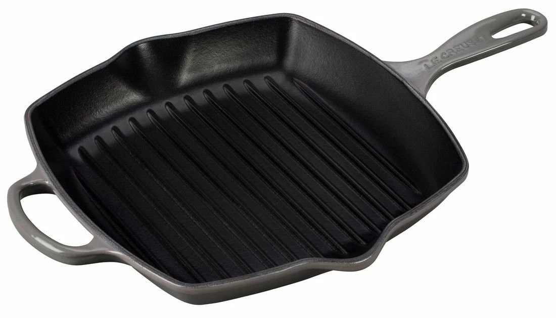 Le Creuset 10.25" Square Signature Cast Iron Grill Skillet | Oyster Grey 1 Le Creuset 10.25" Square Signature Cast Iron Grill Skillet | Oyster Grey