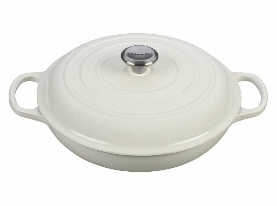 Le Creuset 3.5 Qt. Signature Enameled Cast Iron Braiser With Stainless Steel Knob | White 1 Le Creuset 3.5 Qt. Signature Enameled Cast Iron Braiser With Stainless Steel Knob | White