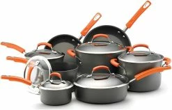 Rachael Ray Hard Anodized II Cookware Set W/ Orange Handles: 14pc