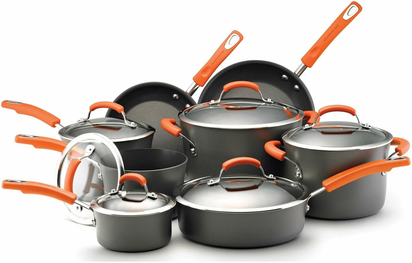 Rachael Ray Hard Anodized II Cookware Set W/ Orange Handles: 14pc 1 Rachael Ray Hard Anodized II Cookware Set W/ Orange Handles: 14pc