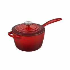 Le Creuset 10-Piece Signature Cookware Set With Stainless Steel Knobs | Cerise/Cherry Red -Cookware Sets Sales 2023 redsaucepan1