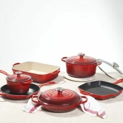 Le Creuset 10-Piece Signature Cookware Set With Stainless Steel Knobs | Cerise/Cherry Red -Cookware Sets Sales 2023 redset