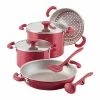 Rachael Ray 8-Piece Enameled Stacking Cookware Set | Red Shimmer