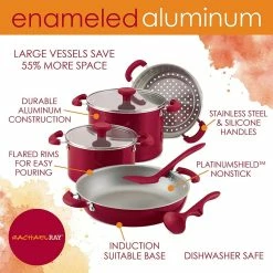 Rachael Ray 8-Piece Enameled Stacking Cookware Set | Red Shimmer 14 Rachael Ray 8-Piece Enameled Stacking Cookware Set | Red Shimmer -Cookware Sets Sales 2023 redshim12