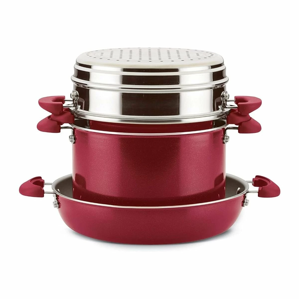 Rachael Ray 8-Piece Enameled Stacking Cookware Set | Red Shimmer 5 Rachael Ray 8-Piece Enameled Stacking Cookware Set | Red Shimmer - Image 5