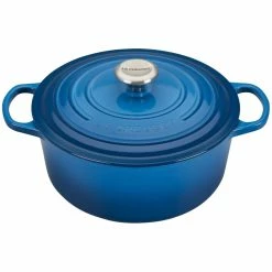 Le Creuset 5.5 Qt. Round Signature Cast Iron Dutch Oven With Stainless Steel Knob | Marseille Blue