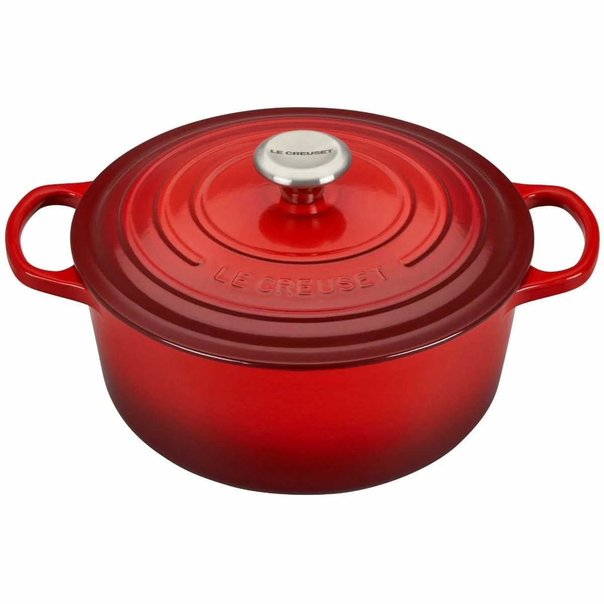 Le Creuset 5.5 Qt. Round Signature Cast Iron Dutch Oven With Stainless Steel Knob | Cerise/Cherry Red 1 Le Creuset 5.5 Qt. Round Signature Cast Iron Dutch Oven With Stainless Steel Knob | Cerise/Cherry Red