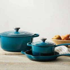 Le Creuset 5.5 Qt. Round Signature Cast Iron Dutch Oven With Stainless Steel Knob | Deep Teal -Cookware Sets Sales 2023 rs12758 200716 deepteal5piece ret