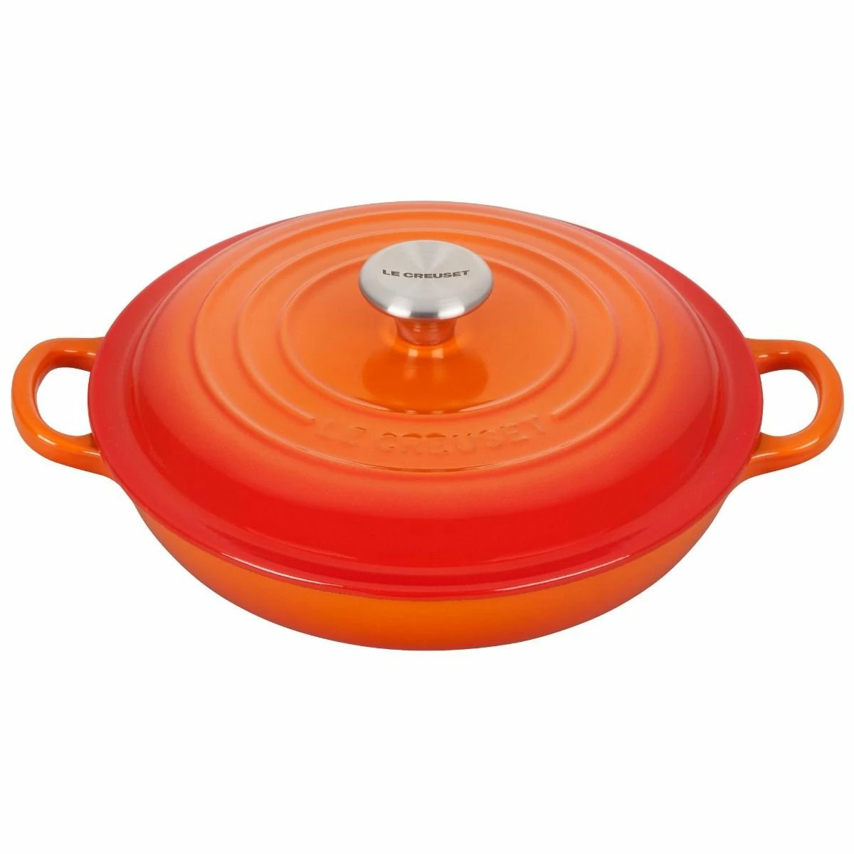 Le Creuset 1.5 Qt. Signature Enameled Cast Iron Braiser With Stainless Steel Knob | Flame Orange 1 Le Creuset 1.5 Qt. Signature Enameled Cast Iron Braiser With Stainless Steel Knob | Flame Orange
