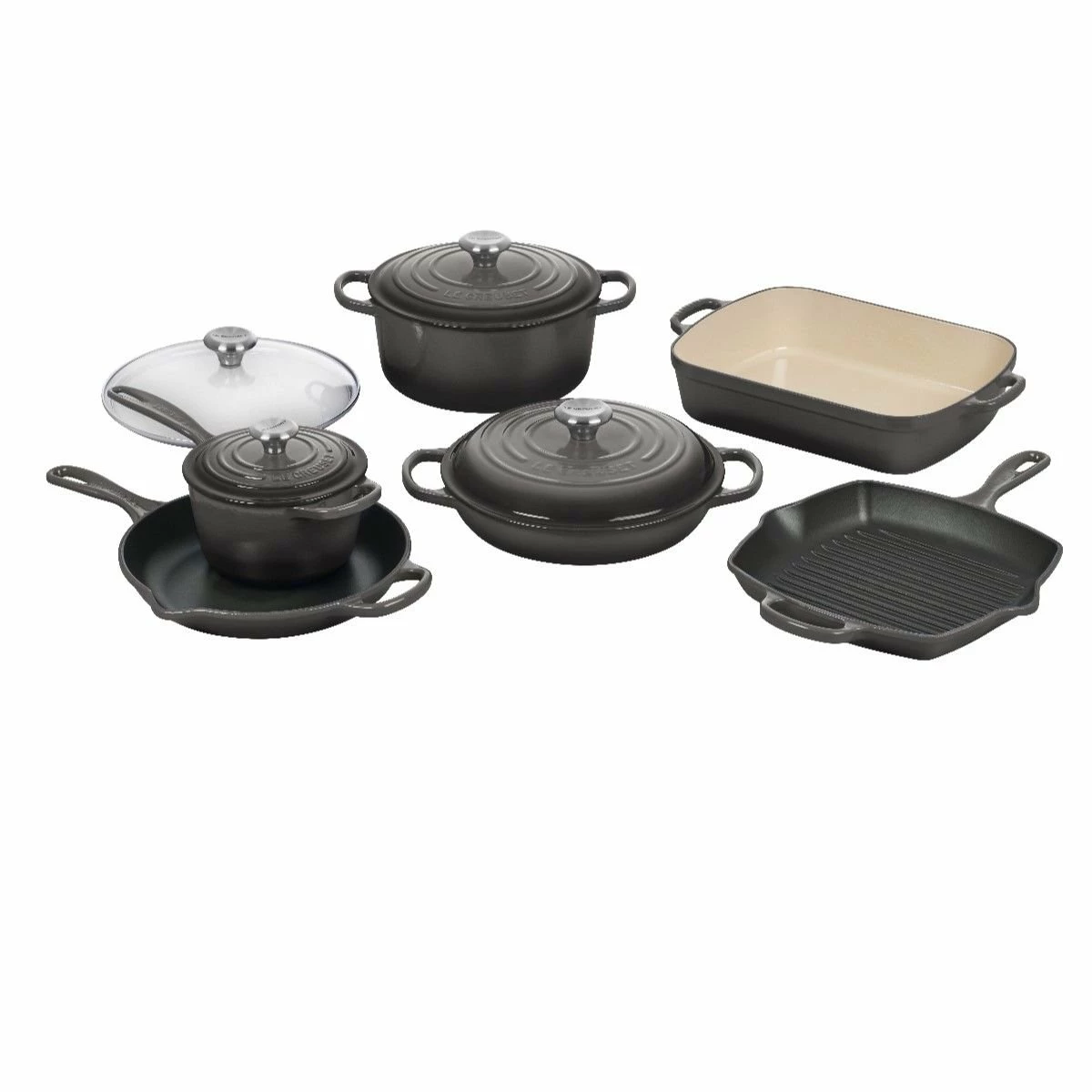Le Creuset 10-Piece Signature Cookware Set With Stainless Steel Knobs | Oyster Grey 1 Le Creuset 10-Piece Signature Cookware Set With Stainless Steel Knobs | Oyster Grey