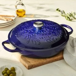 Le Creuset Olive Branch Collection 3.5 Qt. Signature Braiser | Indigo Blue -Cookware Sets Sales 2023 rs16892 220511 lecreuset olivebranchbraiser sqret