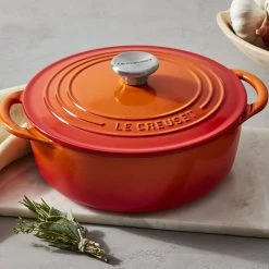 Le Creuset 2.75 Qt. Shallow Round Dutch Oven | Flame -Cookware Sets Sales 2023 rs18381 221017 lecreuset flameclassicshallowrdo herbs horiz ret