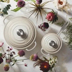 Le Creuset 5.5 Qt. Round Signature Cast Iron Dutch Oven With Stainless Steel Knob | Meringue White -Cookware Sets Sales 2023 rs9169 spring 2019 meringueflowers 1130 1