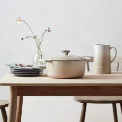 Le Creuset 5.5 Qt. Round Signature Cast Iron Dutch Oven With Stainless Steel Knob | Meringue White -Cookware Sets Sales 2023 rs9182 spring 2019 meringuetablescapeplates 0337