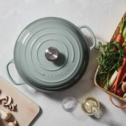 Le Creuset 3.5 Qt. Signature Enameled Cast Iron Braiser With Stainless Steel Knob | Sea Salt -Cookware Sets Sales 2023 rs9191 spring 2019 seasaltbraiserhuman 0732 lpr