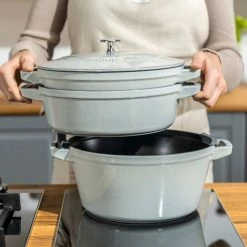 Staub Stackable Cocotte, Braiser, And Grill Pan With Lid | Graphite Grey -Cookware Sets Sales 2023 stack mason comp 600 600 stackmasonry 1