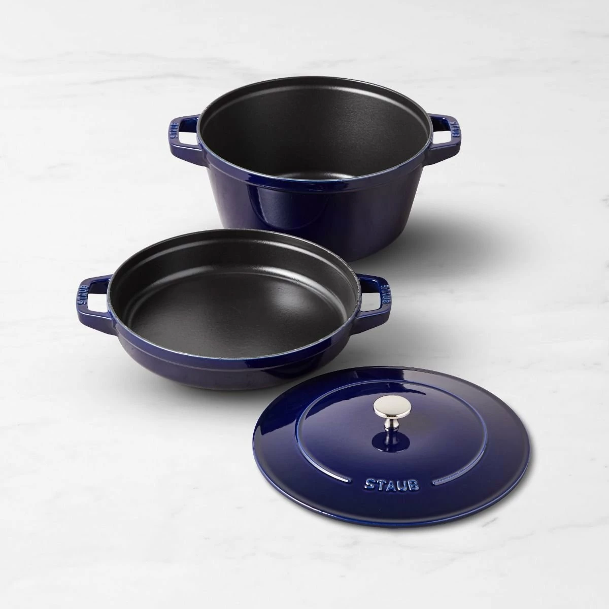 Staub Stackable Cocotte, Braiser, And Grill Pan With Lid | Dark Blue 9 Staub Stackable Cocotte, Braiser, And Grill Pan With Lid | Dark Blue - Image 9