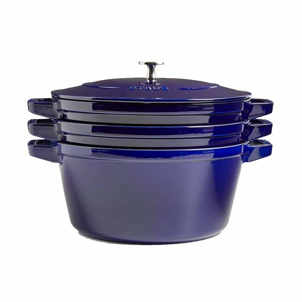 Staub Stackable Cocotte, Braiser, And Grill Pan With Lid | Dark Blue 2 Staub Stackable Cocotte, Braiser, And Grill Pan With Lid | Dark Blue - Image 2