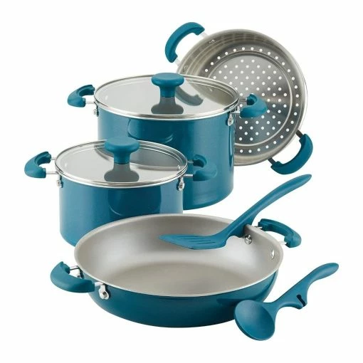 Rachael Ray 8-Piece Enameled Stacking Cookware Set | Teal Shimmer 2 Rachael Ray 8-Piece Enameled Stacking Cookware Set | Teal Shimmer -Cookware Sets Sales 2023 teal1