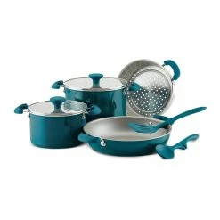 Rachael Ray 8-Piece Enameled Stacking Cookware Set | Teal Shimmer -Cookware Sets Sales 2023 teal10