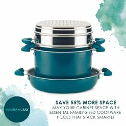 Rachael Ray 8-Piece Enameled Stacking Cookware Set | Teal Shimmer -Cookware Sets Sales 2023 teal14