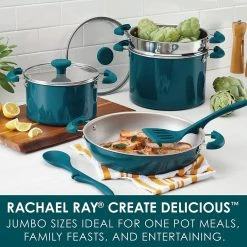 Rachael Ray 8-Piece Enameled Stacking Cookware Set | Teal Shimmer -Cookware Sets Sales 2023 teal2